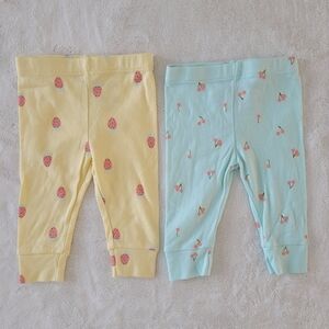 🧸5/20$ Pekkle Baby Girl 3M Leggings Pants Fruits Cotton Lot Of 2
